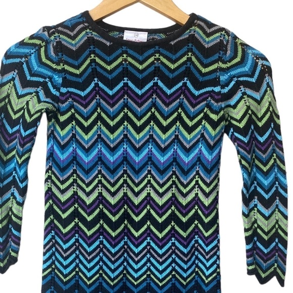Hanna Anderson Sweater Knit Long Sleeve Zig Zag Chevron Multicolor Dress - Picture 4 of 6